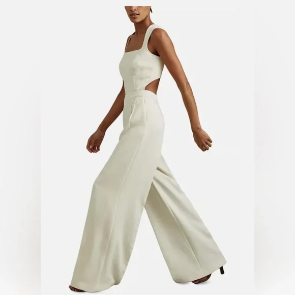 Reiss Dion Open-Back Wide Leg Jumpsuit in Ivory
